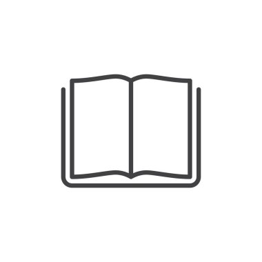 Açık kitap satırı simgesi, vektör işareti, anahat üzerinde beyaz izole doğrusal stil piktogram. Okuma sembolü, logo illüstrasyon. Düzenlenebilir inme. Piksel mükemmel grafikler