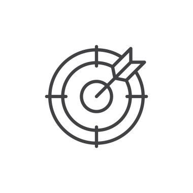 Hedef satırı simgesi, vektör işareti, anahat üzerinde beyaz izole doğrusal stil piktogram. Hedef simgesi, logo illüstrasyon. Düzenlenebilir inme. Piksel mükemmel grafikler