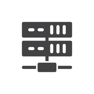 Server simge vektör, düz işareti, üzerinde beyaz izole katı piktogram dolu. Sembol, logo illüstrasyon. Piksel mükemmel