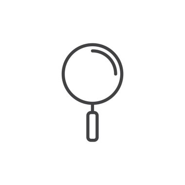 Arama, çizgi simgesini bulun, vektör işareti, anahat üzerinde beyaz izole doğrusal stil piktogram. Büyüteci, Büyüteç simgesi, logo illüstrasyon. Düzenlenebilir kontur