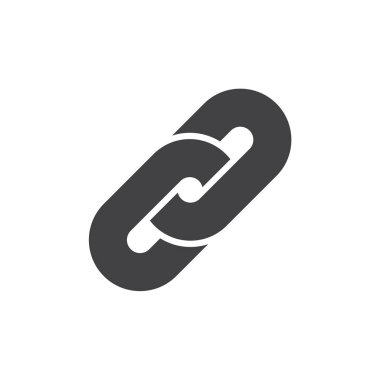 Bağlantı simge vektör, dolu düz işareti, üzerinde beyaz izole katı piktogram. Zincir simgesi, logo illüstrasyon. Piksel mükemmel