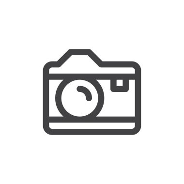 Fotoğraf kamera satırı simgesi, vektör işareti, anahat üzerinde beyaz izole doğrusal stil piktogram. Sembol, logo illüstrasyon. Kalın çizgili tema. Piksel mükemmel grafikler