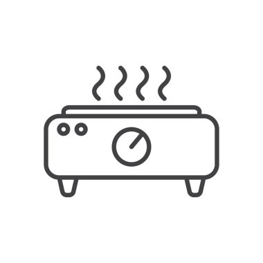 Elektrikli Isıtma levhası satırı simgesi, Anahat vektör işareti üzerinde beyaz izole doğrusal stil piktogram. Sembol, logo illüstrasyon. Düzenlenebilir inme. Piksel mükemmel grafikler