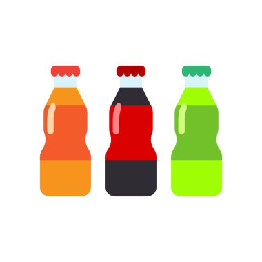 Soda şişeleri düz simgesi, vektör işareti, renkli sembol üzerinde beyaz izole. Sembol, logo illüstrasyon. Düz stil tasarım