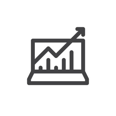 İstatistik grafikleri satır simgesi, Anahat vektör işareti, üzerinde beyaz izole doğrusal stil piktogram. Sembol, logo illüstrasyon. Kalın çizgili tema. Piksel mükemmel grafikler