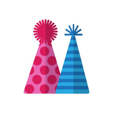 Parti şapka düz simgesi, dolgulu vektör işareti, renkli sembol üzerinde beyaz izole. Sembol, logo illüstrasyon. Düz stil tasarım