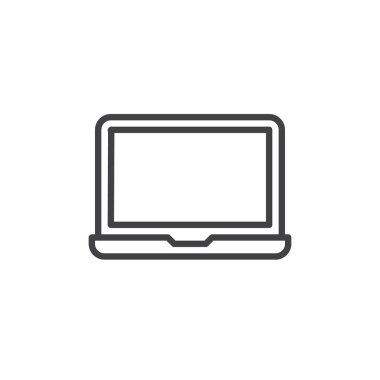 Dizüstü satırı simgesi, Anahat vektör işareti üzerinde beyaz izole doğrusal stil piktogram. Sembol, logo illüstrasyon. Düzenlenebilir kontur