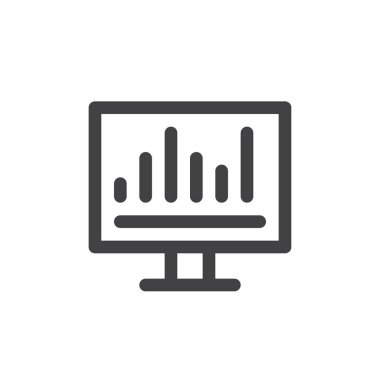 Analitik grafik hat simgesi, bar vektör işareti, üzerinde beyaz izole doğrusal stil piktogram anahat. Sembol, logo illüstrasyon. Kalın çizgili tema. Piksel mükemmel grafikler