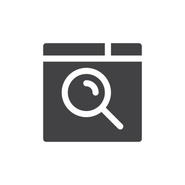 Arama simge vektör, dolu düz işareti, üzerinde beyaz izole katı piktogram. Sembol, logo illüstrasyon. Piksel mükemmel