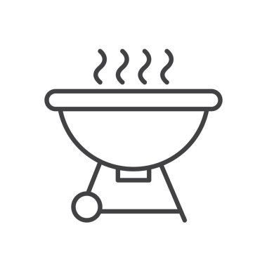 Barbekü, Barbekü satırı simgesi, anahat işareti, üzerinde beyaz izole doğrusal stil piktogram vektör. Sembol, logo illüstrasyon. Düzenlenebilir inme. Piksel mükemmel grafikler