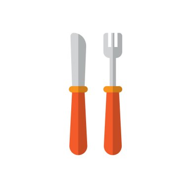 Çatal ve bıçak düz simgesi, dolgulu vektör işareti, renkli sembol üzerinde beyaz izole. Yemek, restoran sembol, logo illüstrasyon. Düz stil tasarım