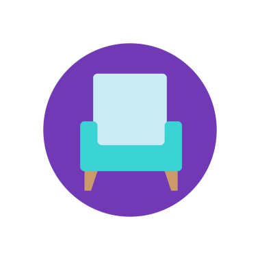 Koltuk düz simgesi. Yuvarlak renkli düğme, dairesel vektör işaret, logo illüstrasyon. Düz stil tasarım