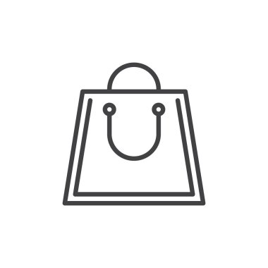 Çanta satırı simgesi alışveriş, Anahat vektör işareti, üzerinde beyaz izole doğrusal stil piktogram. Sembol, logo illüstrasyon. Düzenlenebilir inme. Piksel mükemmel grafikler