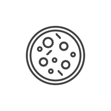 Petri kabına satırı simgesi, Anahat vektör işareti üzerinde beyaz izole doğrusal stil piktogram. Sembol, logo illüstrasyon. Düzenlenebilir inme. Piksel mükemmel grafikler