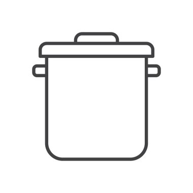 Tencere satırı simgesi, Anahat vektör işareti üzerinde beyaz izole doğrusal stil piktogram. Sembol, logo illüstrasyon. Düzenlenebilir inme. Piksel mükemmel grafikler