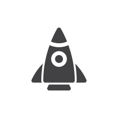 Roket simge vektör, dolu düz işareti, üzerinde beyaz izole katı piktogram. Sembol, logo illüstrasyon. Piksel mükemmel