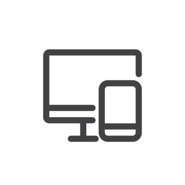 Aygıtları satır simgesi, Anahat vektör işareti, üzerinde beyaz izole doğrusal stil piktogram. Sembol, logo illüstrasyon. Kalın çizgili tema. Piksel mükemmel grafikler