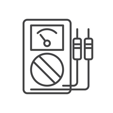 Analog multimetre satırı simgesi, Anahat vektör işareti üzerinde beyaz izole doğrusal stil piktogram. Sembol, logo illüstrasyon. Düzenlenebilir inme. Piksel mükemmel grafikler