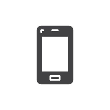 Cep telefonu simge vektör, düz işareti, üzerinde beyaz izole katı piktogram dolu. Smartphone sembolü, logo illüstrasyon. Piksel mükemmel grafikler