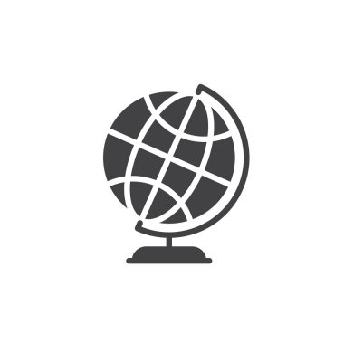 Masaüstü dünya dünya küre simge vektör, düz işareti, üzerinde beyaz izole katı piktogram dolu. Sembol, logo illüstrasyon. Piksel mükemmel grafikler