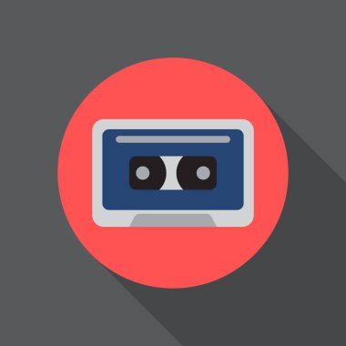 Ses kaset kaset düz simgesi. Yuvarlak renkli düğme, dairesel vektör işaret, logo illüstrasyon. Düz stil tasarım