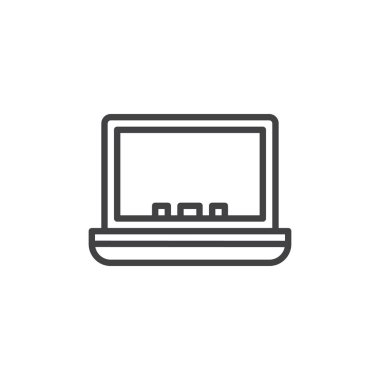 Dizüstü satırı simgesi, Anahat vektör işareti üzerinde beyaz izole doğrusal stil piktogram. Sembol, logo illüstrasyon. Düzenlenebilir inme. Piksel mükemmel grafikler