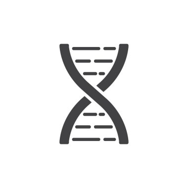 DNA molekülü simge vektör, düz işareti, üzerinde beyaz izole katı piktogram dolu. Mikrobiyoloji sembolü, logo illüstrasyon. Piksel mükemmel grafikler
