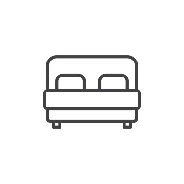 Yatak satırı simgesi, vektör işareti, anahat üzerinde beyaz izole doğrusal stil piktogram. Sembol, logo illüstrasyon. Düzenlenebilir inme. Piksel mükemmel grafikler