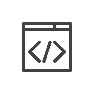 Özel kod satırı simgesi, Anahat vektör işareti üzerinde beyaz izole doğrusal stil piktogram. Sembol, logo illüstrasyon kodlama. Kalın çizgili tema. Piksel mükemmel grafikler