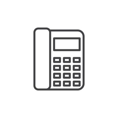 Ofis telefon hattı simgesi, Anahat vektör işareti üzerinde beyaz izole doğrusal stil piktogram. Telefon simgesi, logo illüstrasyon. Düzenlenebilir inme. Piksel mükemmel grafikler