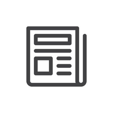 Gazete satırı simgesi, Anahat vektör işareti üzerinde beyaz izole doğrusal stil piktogram. Haber sembolü, logo illüstrasyon. Kalın çizgili tema. Piksel mükemmel grafikler