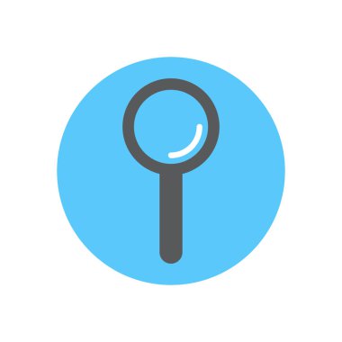 Büyüteç cam düz simgesi. Renkli düğme dairesel vektör işaret, logo illüstrasyon arayın. Düz stil tasarım