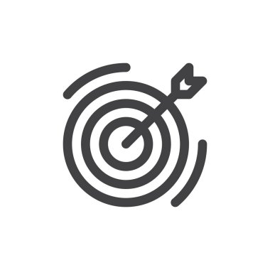 Hedef satırı simgesi, vektör işareti, anahat üzerinde beyaz izole doğrusal stil piktogram. Sembol, logo illüstrasyon. Kalın çizgili tema. Piksel mükemmel grafikler