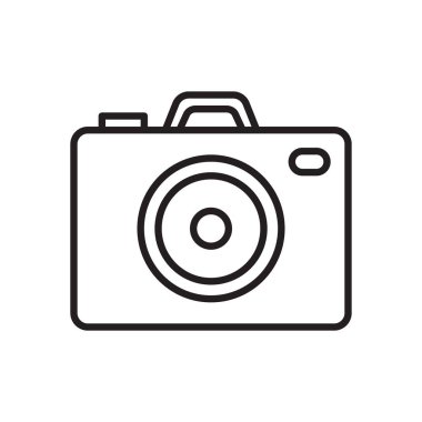 Kamera satırı simgesi, Anahat vektör işareti üzerinde beyaz izole doğrusal stil piktogram. Sembol, logo illüstrasyon. Düzenlenebilir inme. Piksel mükemmel grafikler