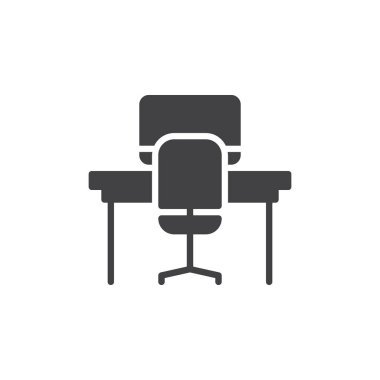 Office tablo simge vektör, düz işareti, üzerinde beyaz izole katı piktogram dolu. Çalışma alanı simgesi, logo illüstrasyon. Piksel mükemmel grafikler