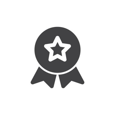 Kalite madalya simge vektör, düz işareti, üzerinde beyaz izole katı piktogram dolu. Sembol, logo illüstrasyon. Piksel mükemmel