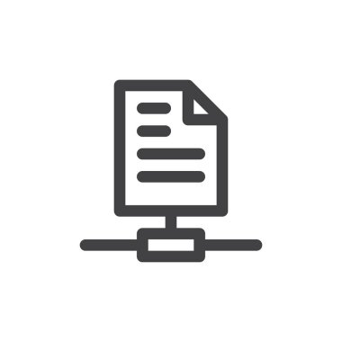Dosyaları satırı simgesi paylaşımı, Anahat vektör işareti, üzerinde beyaz izole doğrusal stil piktogram. Sembol, logo illüstrasyon. Kalın çizgili tema. Piksel mükemmel grafikler