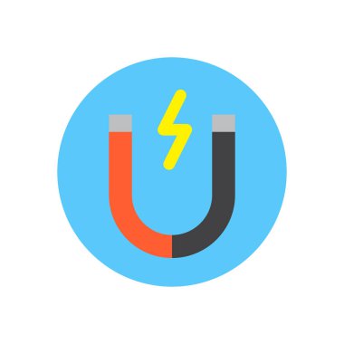 Mıknatıs düz simgesi. Yuvarlak renkli düğme, dairesel vektör işaret, logo illüstrasyon. Düz stil tasarım