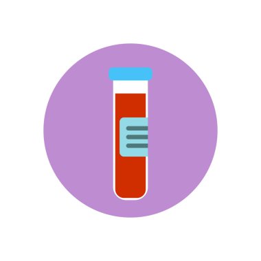 Kan testi tüp düz simgesi. Yuvarlak renkli düğme, dairesel vektör işaret, logo illüstrasyon. Düz stil tasarım