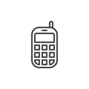 Cep telefonu satırı simgesi, Anahat vektör işareti üzerinde beyaz izole doğrusal stil piktogram. Sembol, logo illüstrasyon. Düzenlenebilir inme. Piksel mükemmel grafikler