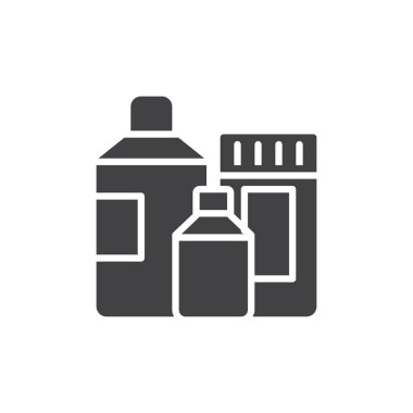 Deterjan kapları simge vektör, düz işareti, üzerinde beyaz izole katı piktogram dolu. Sembol, logo illüstrasyon. Piksel mükemmel grafikler