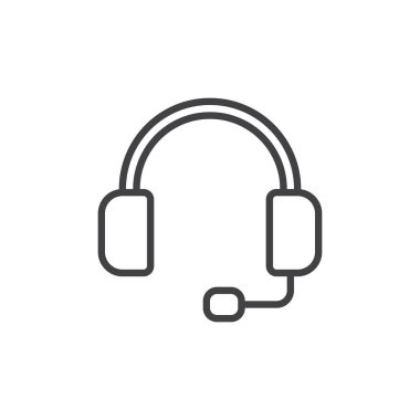 Kulaklık satırı simgesi, Anahat vektör işareti üzerinde beyaz izole doğrusal stil piktogram. Destek sembolü, logo illüstrasyon. Düzenlenebilir inme. Piksel mükemmel grafikler