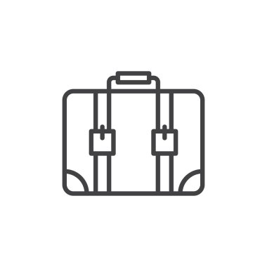 Bavul satırı simgesi, Anahat vektör işareti üzerinde beyaz izole doğrusal stil piktogram. Sembol, logo illüstrasyon. Düzenlenebilir inme. Piksel mükemmel grafikler