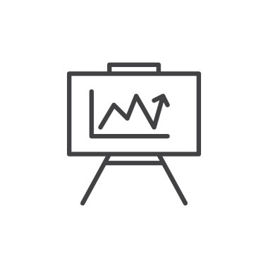 Beyaz tahta ile büyüyen grafik hat simgesini, Anahat vektör işareti, üzerinde beyaz izole doğrusal stil piktogram. Sembol, logo illüstrasyon. Düzenlenebilir inme. Piksel mükemmel grafikler