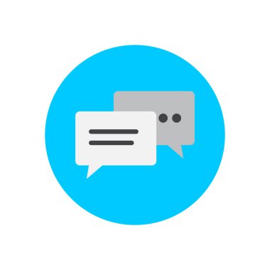 Konuşma kabarcıklar düz simgesi. Yuvarlak renkli düğme, sohbet dairesel vektör işaret, logo illüstrasyon. Düz stil tasarım