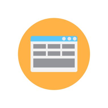 Web sayfası düzeni düz simgesi. Yuvarlak renkli düğme, dairesel vektör işaret, logo illüstrasyon. Düz stil tasarım