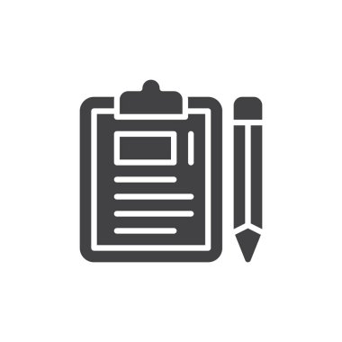 Simge vektör, pano ve kalem düz işareti, üzerinde beyaz izole katı piktogram dolu. Sembol, logo illüstrasyon. Piksel mükemmel grafikler