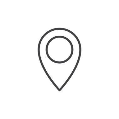 PIN satırı simgesi harita, vektör işareti, anahat üzerinde beyaz izole doğrusal stil piktogram. Konumu noktası sembolü, logo illüstrasyon. Düzenlenebilir inme. Piksel mükemmel grafikler