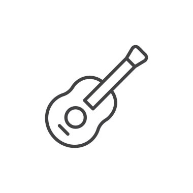 Gitar satırı simgesi, anahat vektör işareti üzerinde beyaz izole doğrusal stil piktogram. Sembol, logo illüstrasyon. Düzenlenebilir kontur