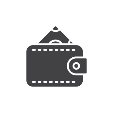 Para cüzdanı çanta simge vektör, düz işareti, üzerinde beyaz izole katı piktogram dolu. Sembol, logo illüstrasyon. Piksel mükemmel grafikler